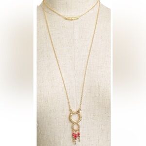 2/$15 - Boho Double Hoop Drop Necklace | Gold & Red Statement Necklace | NWT